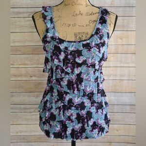 Express paisley sheer ruffle tank